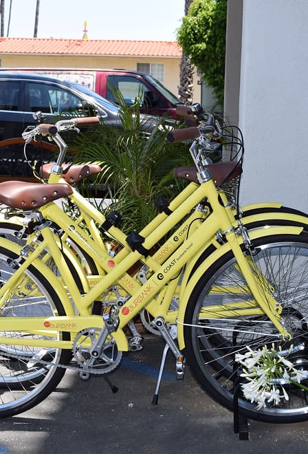People riding bikes in Downtown Burbank