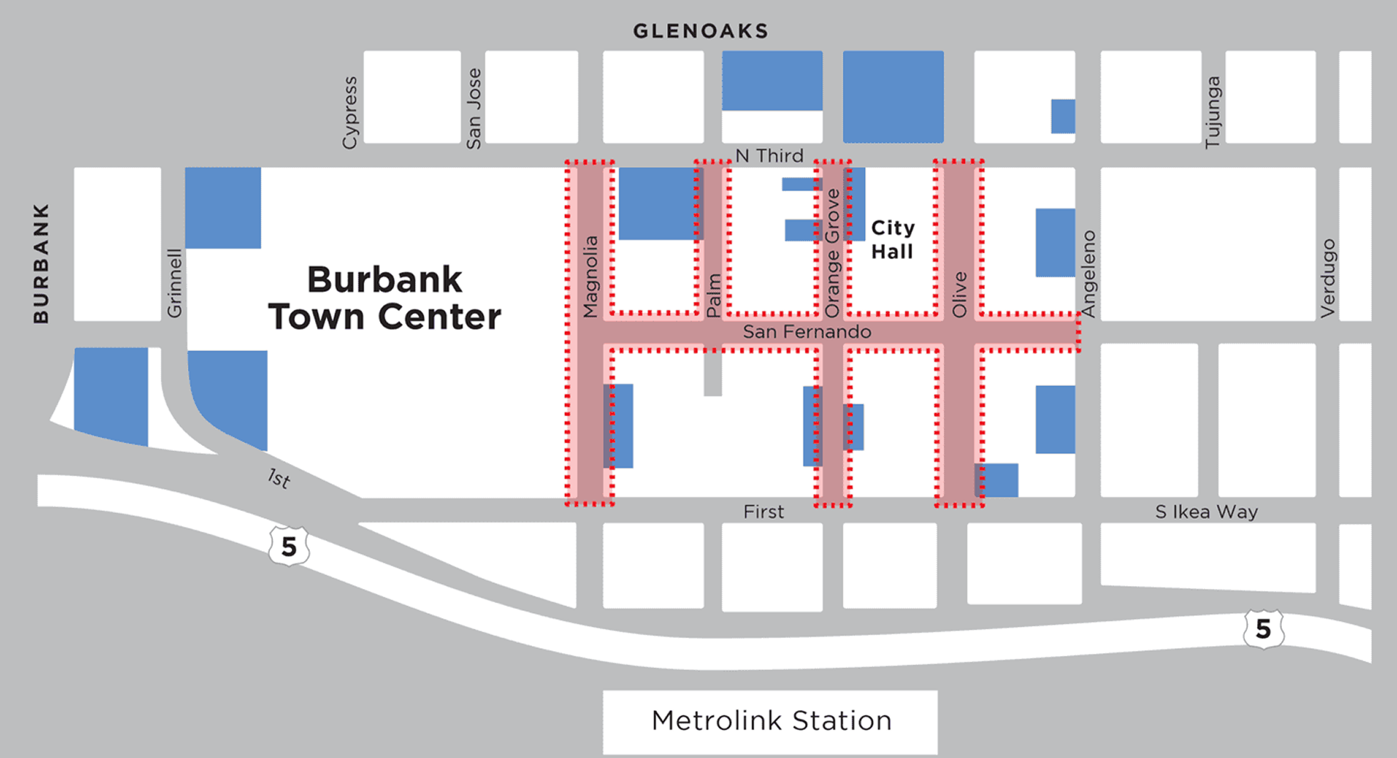 Map of Downtown Burbank public parking structures