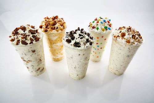 Fosters Freeze's five shakes with different flavors and toppings