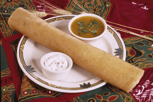 Flavor of India masala dosa with two dipping sauces