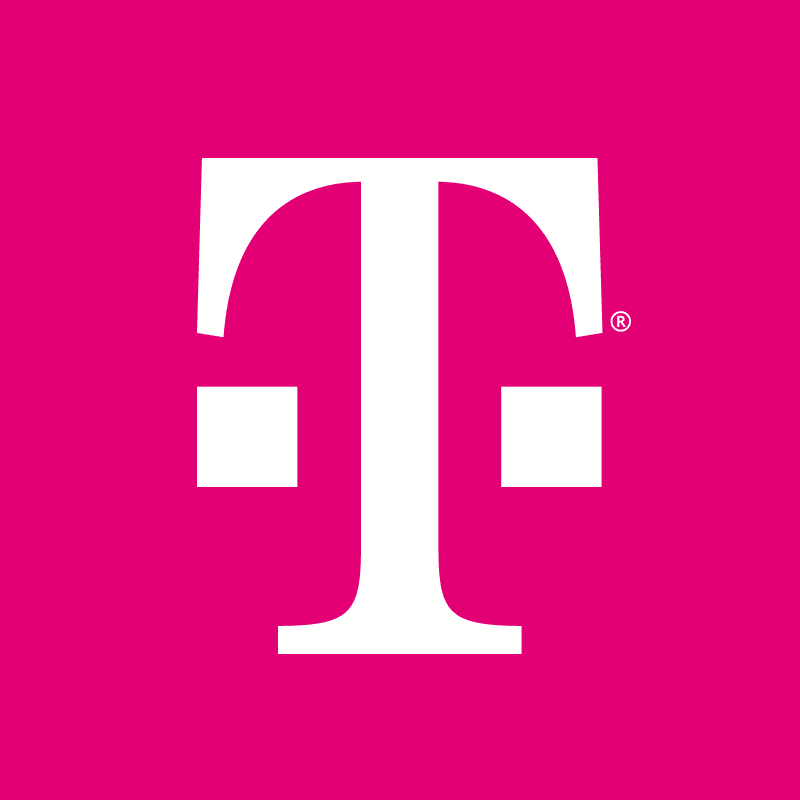 White T Mobile logo on a pink background